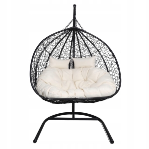 Fotel wiszący dwuosobowy - kokon dwuosobowy czarny (Beżowa Poduszka)